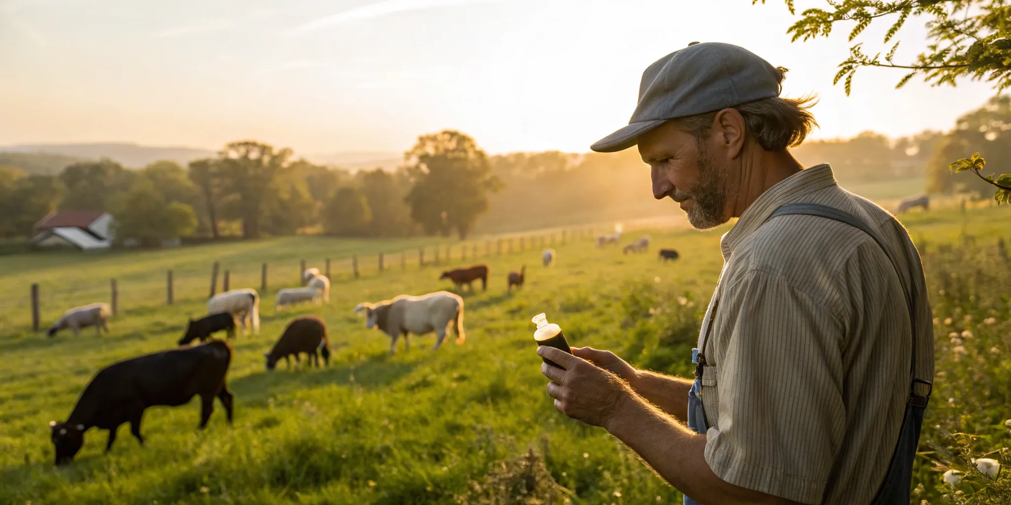 Wormer bottle held by a farmer.